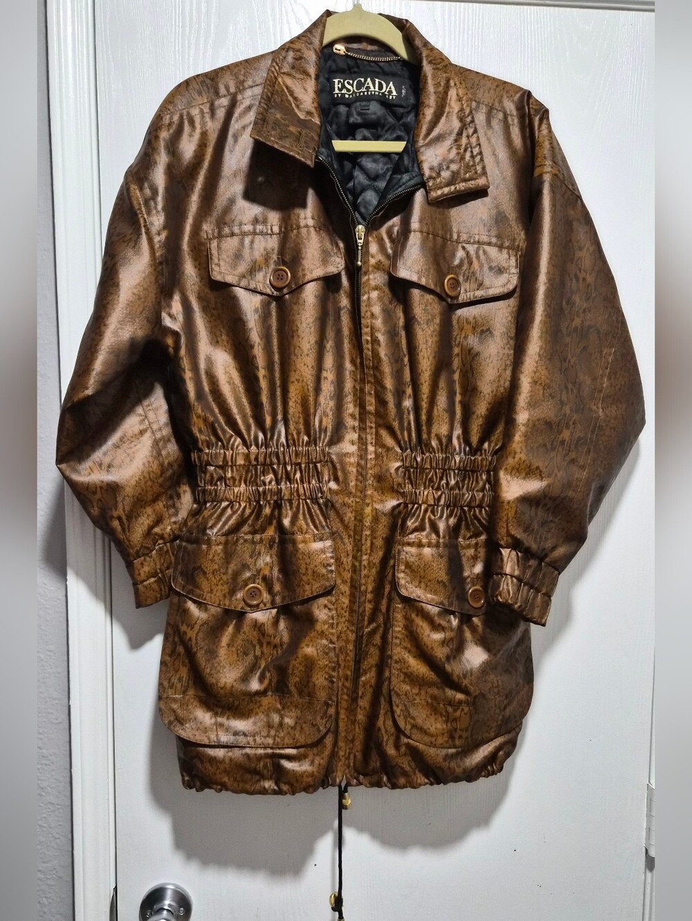 Escada By Margaretha Ley Brown Snake Print Cinch Waist Jacket Size 34